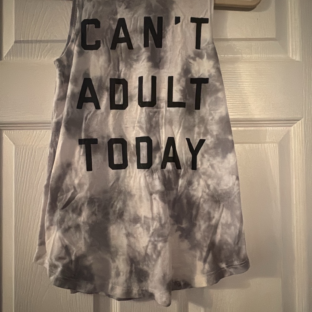 Gray Tie-Dye Tank Top with Black Text
